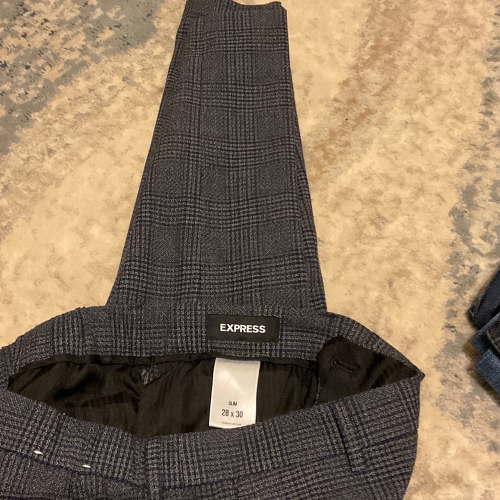Express Navy Checkered Pants - Picture 3 of 5